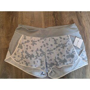 Athleta Track This Gray White Leopard Animal Print Lined Run Shorts L NEW